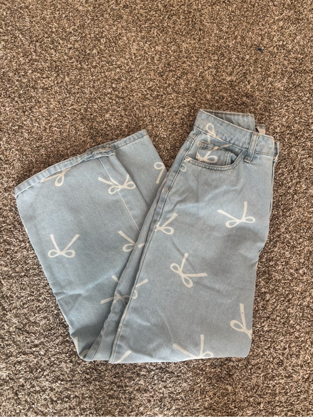 Light Blue Printed Women’s Jeans with White Bows